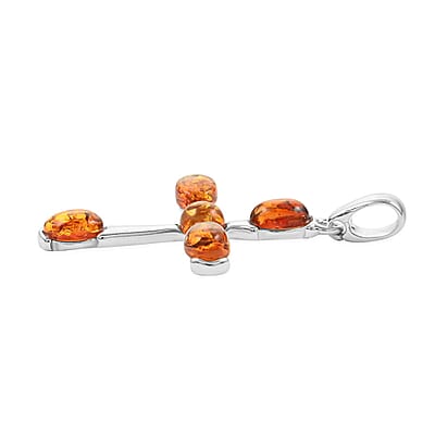 Baltic Amber Cross Pendant in Sterling Silver