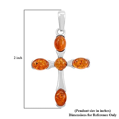 Baltic Amber Cross Pendant in Sterling Silver