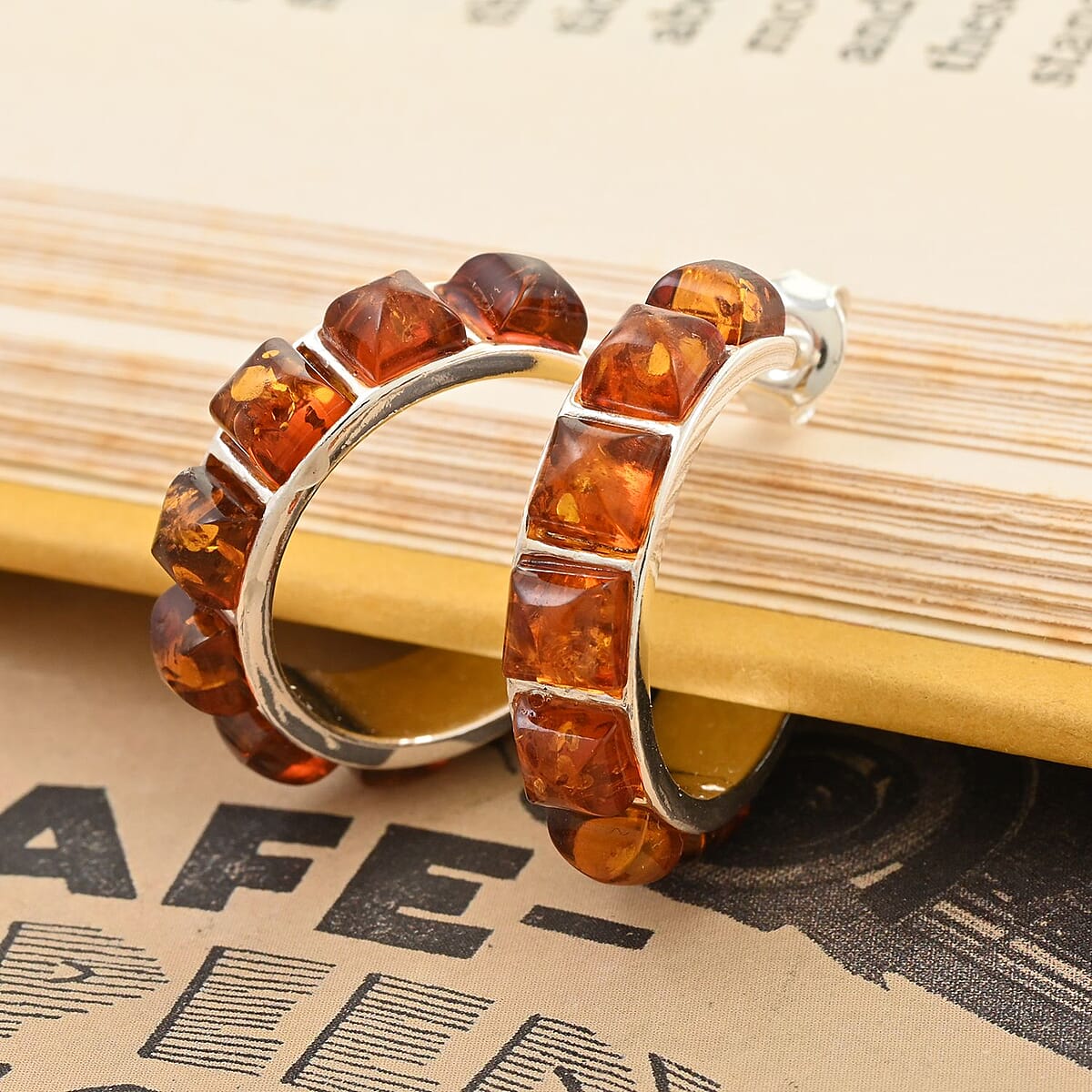 Baltic Amber Hoop Earrings in Sterling Silver image number 1