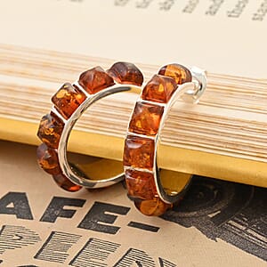 Baltic Amber Hoop Earrings in Sterling Silver
