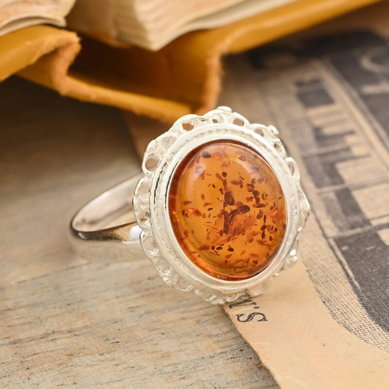 Baltic Amber Ring in Sterling Silver (Size 5.0)