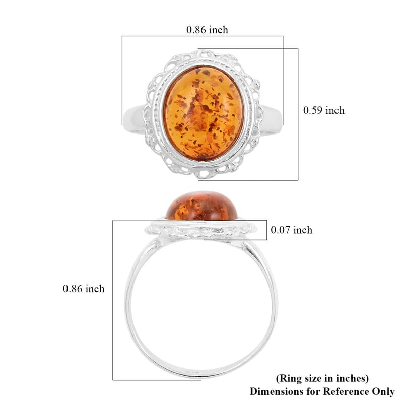 Baltic Amber Ring in Sterling Silver (Size 5.0)