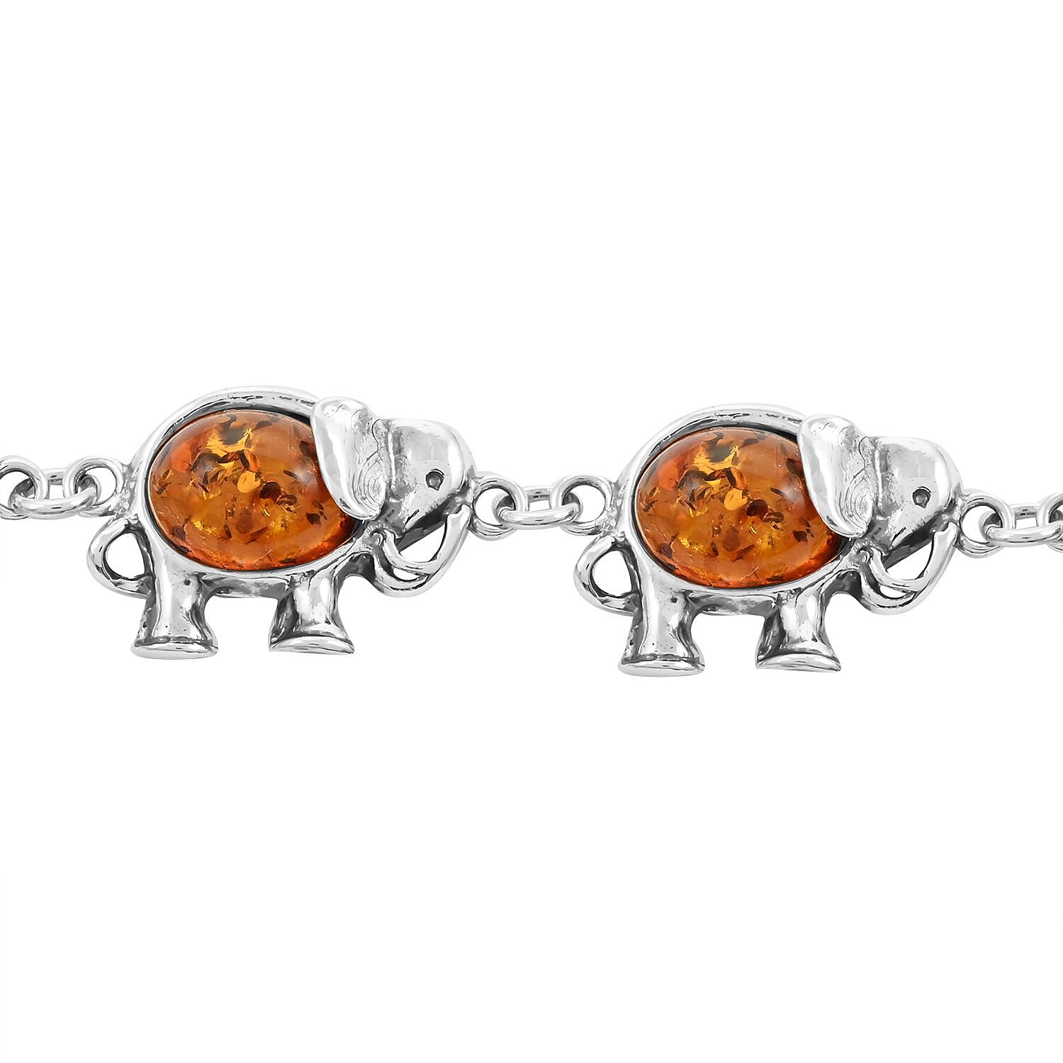 Baltic Amber Elephant Link Bracelet in Sterling Silver (7.50 In)