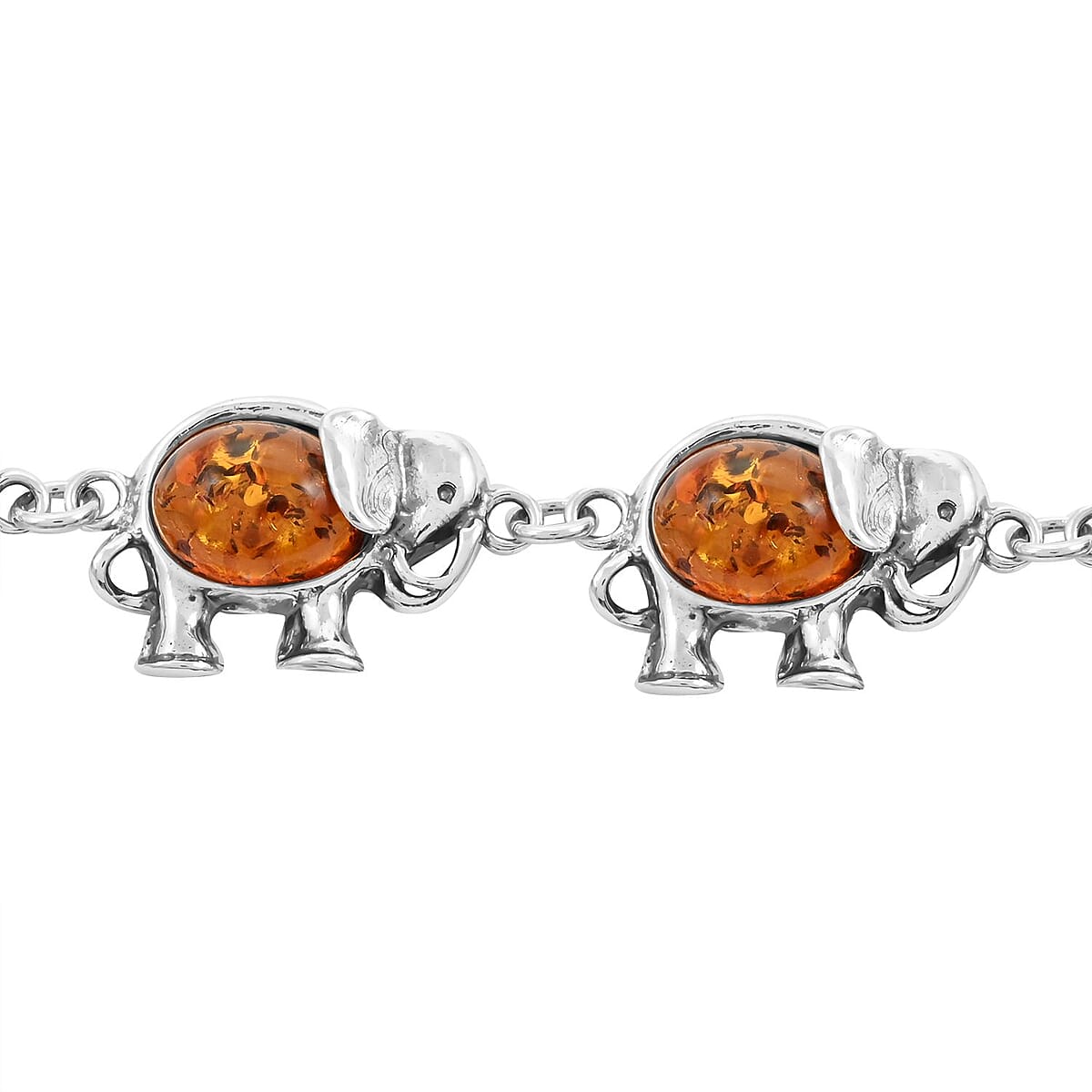 Baltic Amber Elephant Link Bracelet in Sterling Silver (7.50 In) image number 2