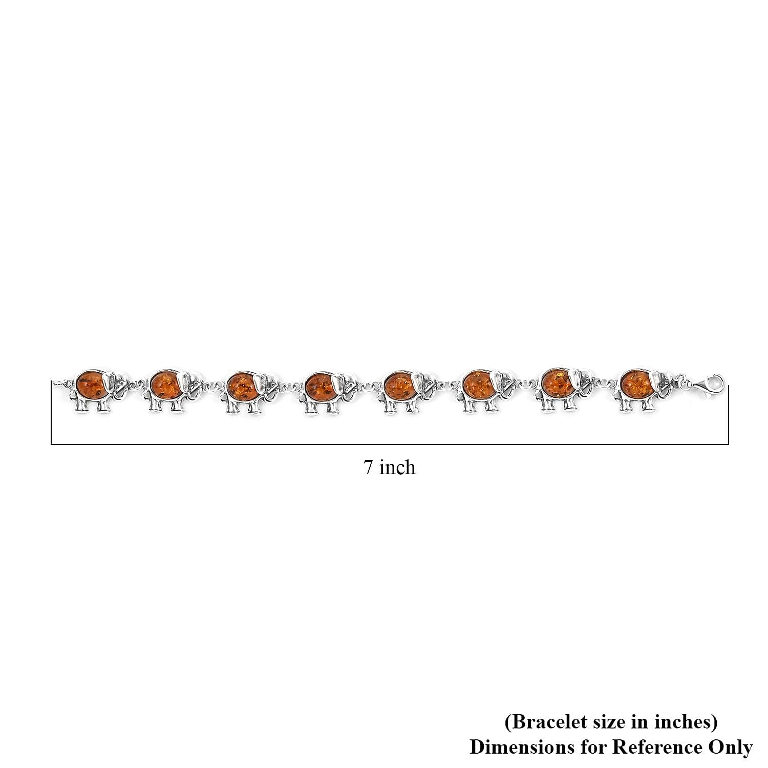 Baltic Amber Elephant Link Bracelet in Sterling Silver (7.50 In)