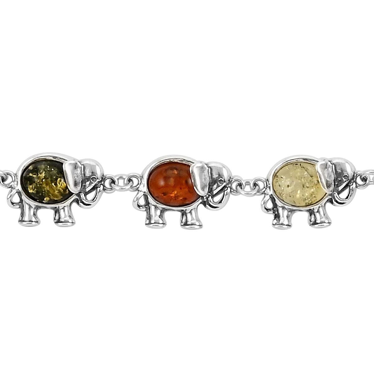 Multi Color Amber Elephant Link Bracelet in Sterling Silver (7.50 In) image number 2