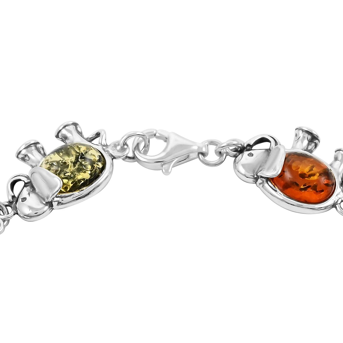 Multi Color Amber Elephant Link Bracelet in Sterling Silver (7.50 In) image number 3