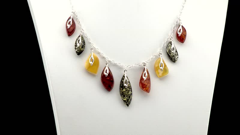 Multi Colored Amber Necklace 20-22 Inches in Sterling Silver