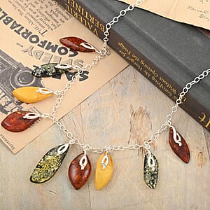 Multi Colored Amber Necklace 20-22 Inches in Sterling Silver