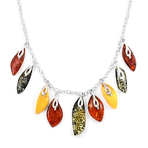 Multi Colored Amber Necklace 20-22 Inches in Sterling Silver
