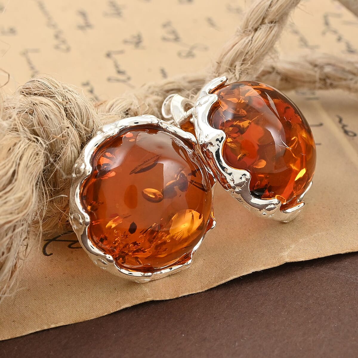 Baltic Amber Stud Earrings in Sterling Silver image number 1