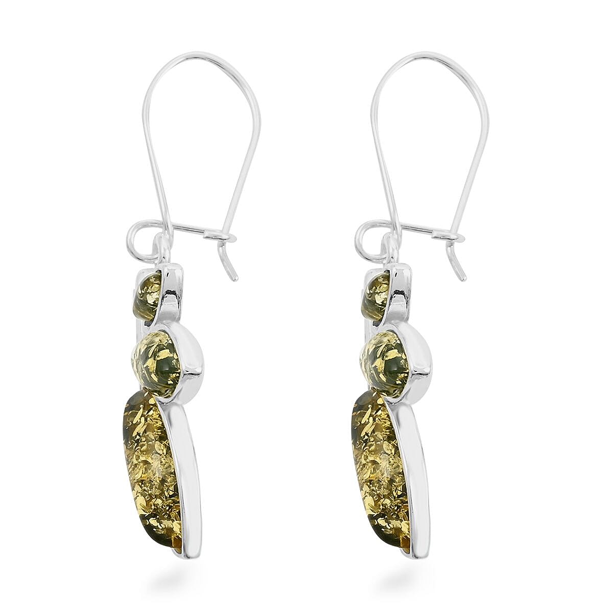 Mayan Green Amber Earrings in Sterling Silver image number 3
