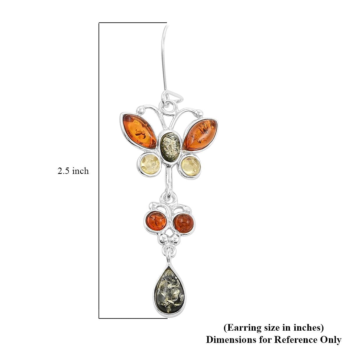 Multi Colored Amber Butterfly Earrings in Sterling Silver image number 4