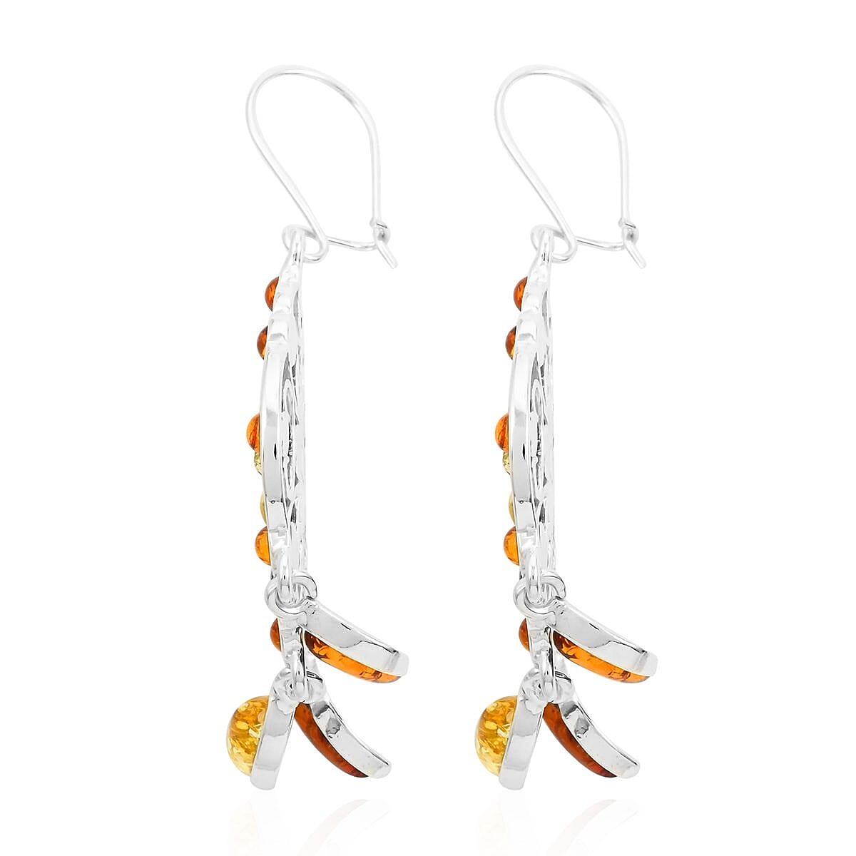 Multi Colored Amber Drop Earrings in Sterling Silver image number 3