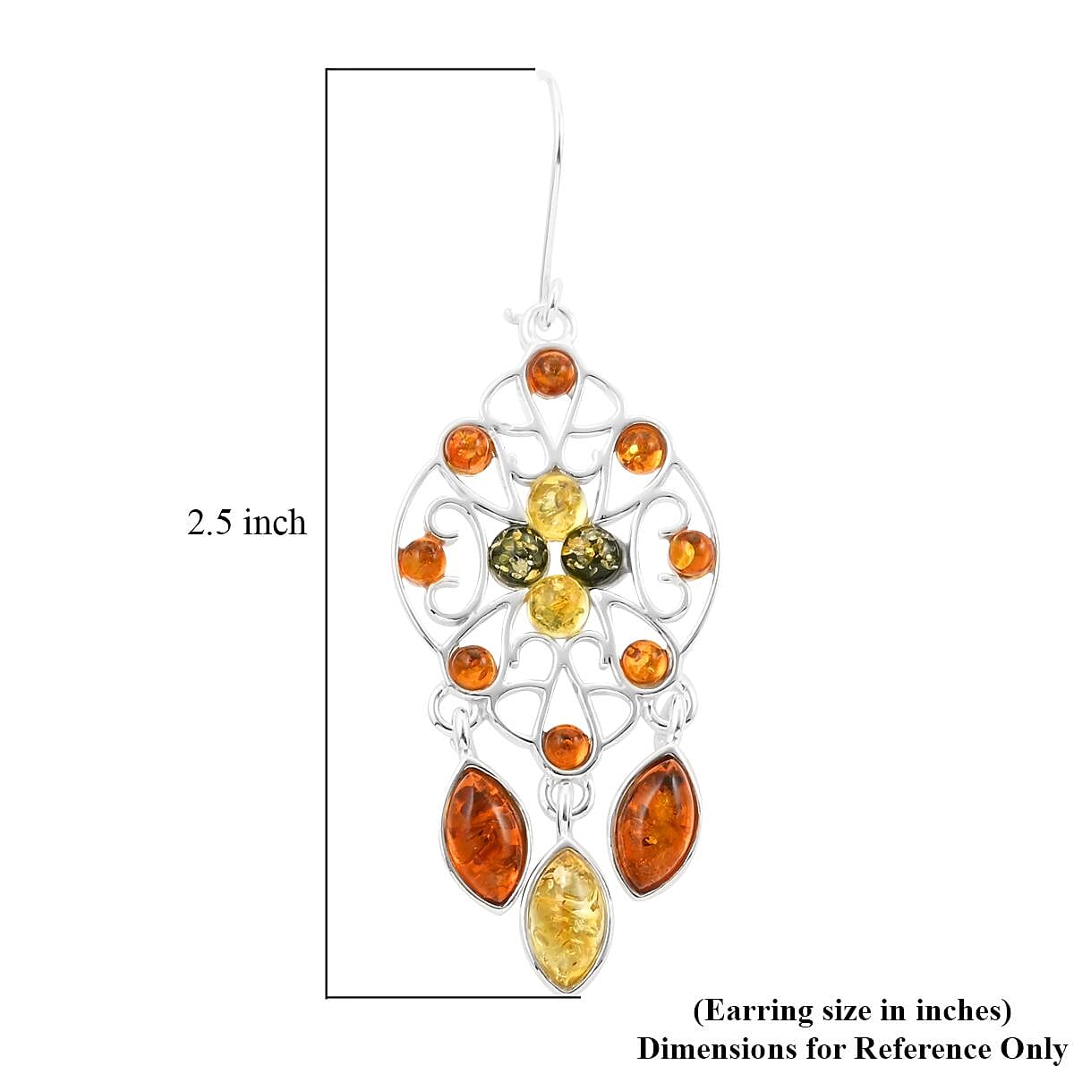 Multi Colored Amber Drop Earrings in Sterling Silver image number 4