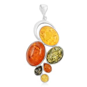 Multi Colored Amber Pendant in Sterling Silver