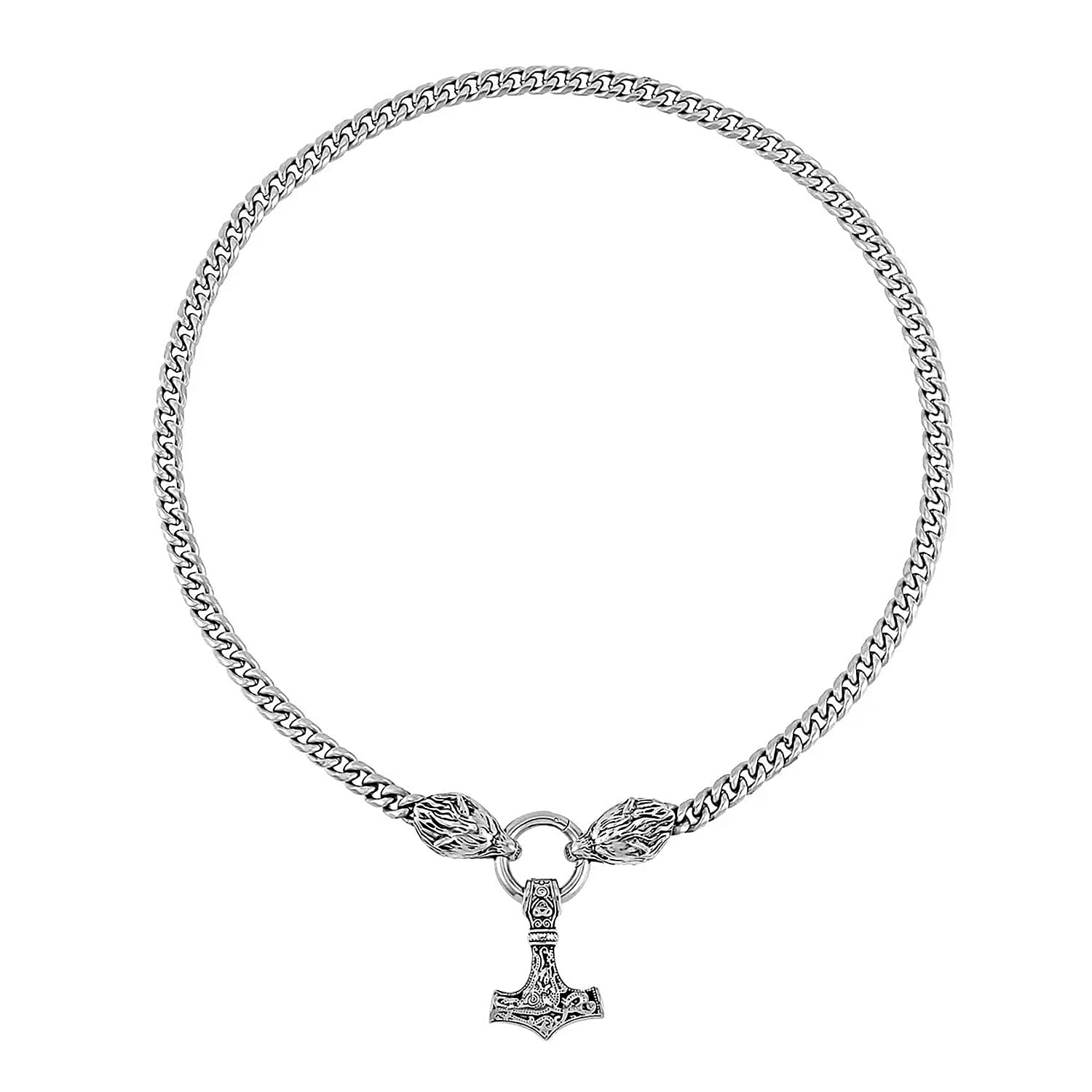 EverTrue Wolf and Anchor Interchangeable Pendant with Miami Cuban Necklace 24 Inches in Stainless Steel
