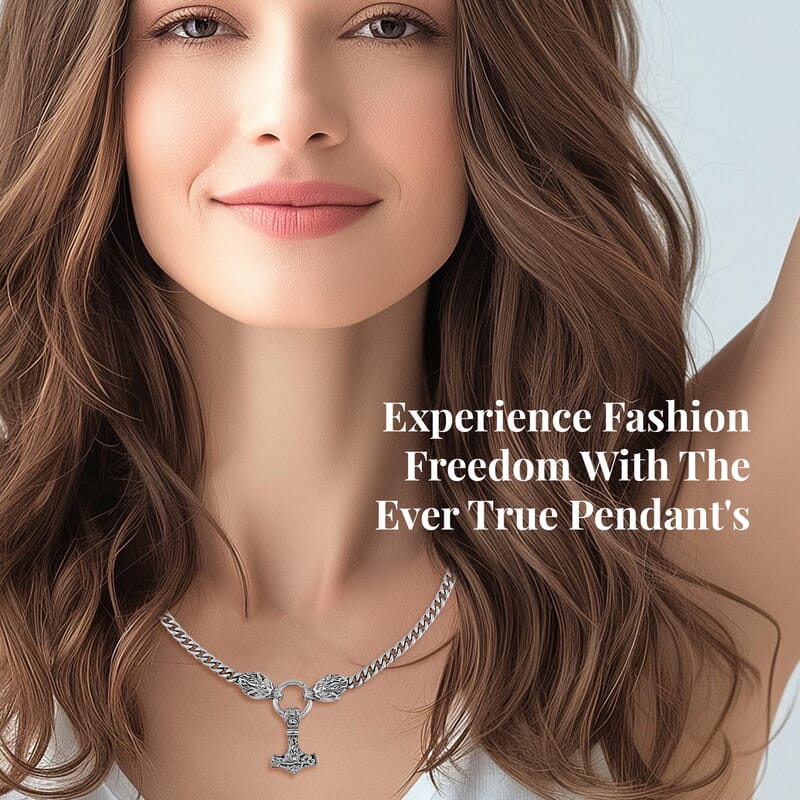 EverTrue Wolf and Anchor Interchangeable Pendant with Miami Cuban Necklace 24 Inches in Stainless Steel