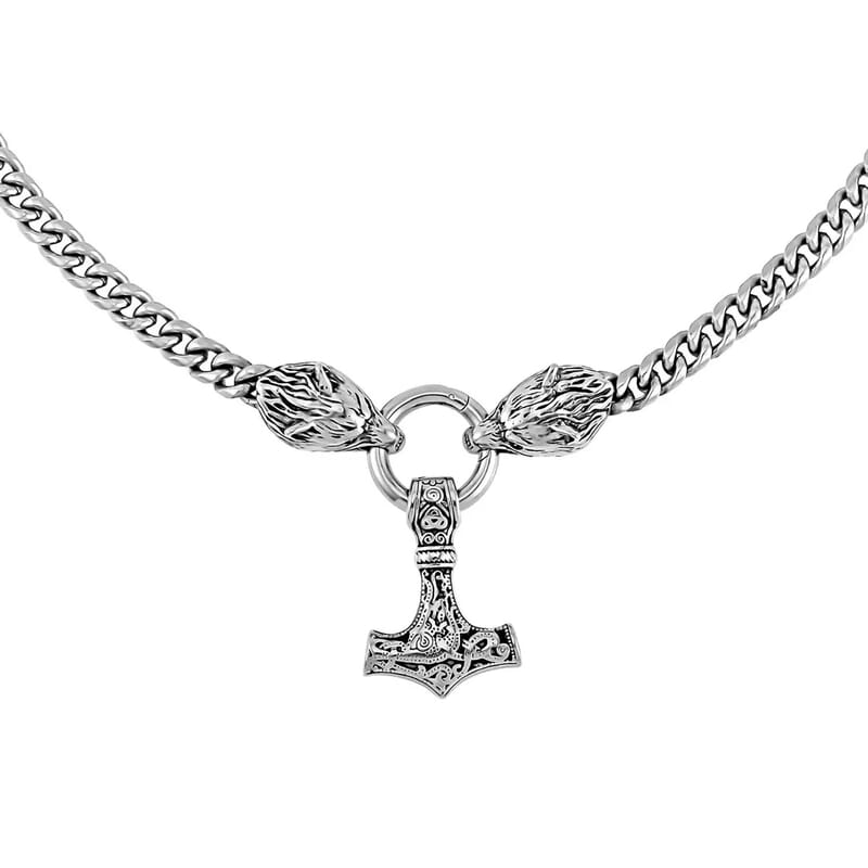 EverTrue Wolf and Anchor Interchangeable Pendant with Miami Cuban Necklace 24 Inches in Stainless Steel