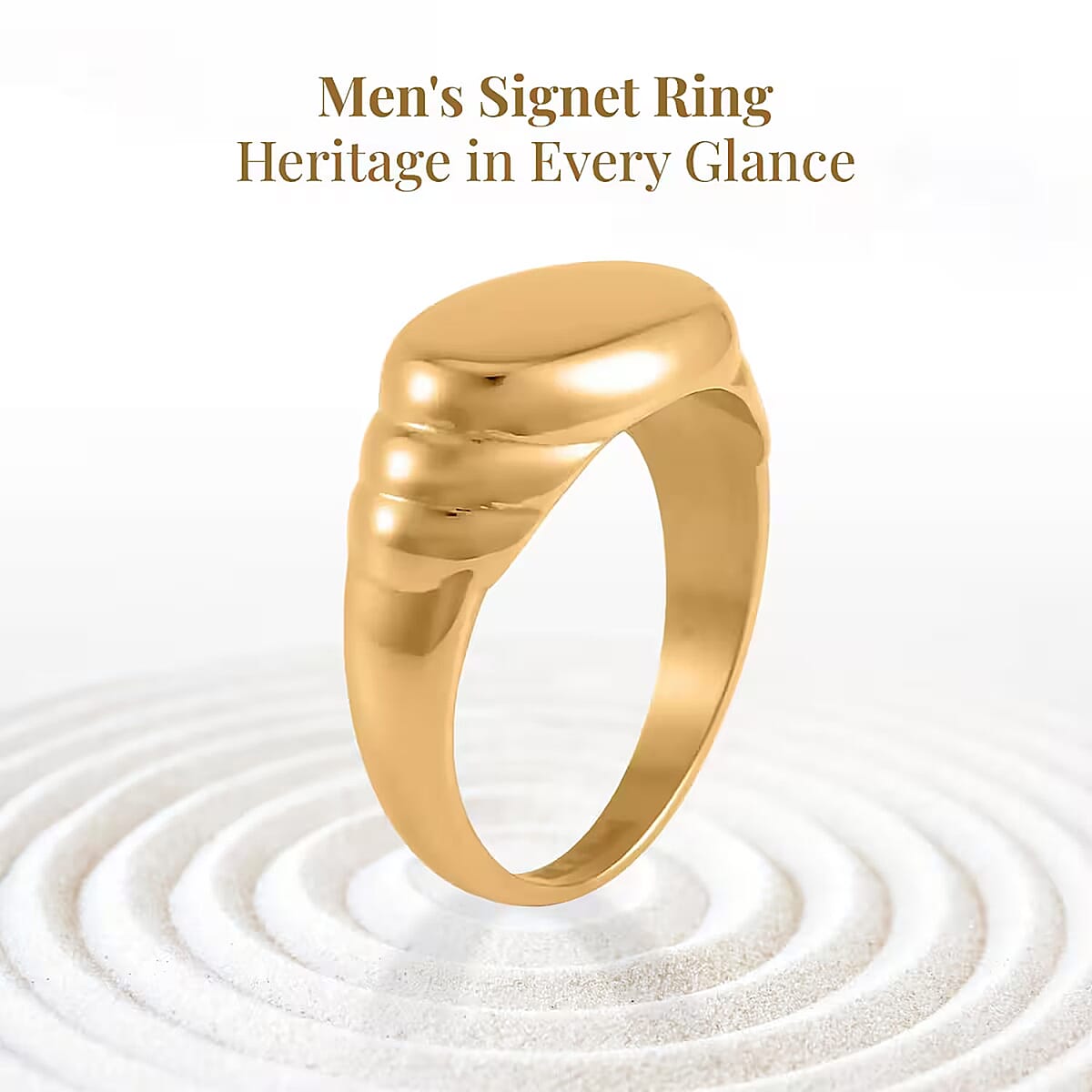 Men's Signet Ring in ION Plated YG Stainless Steel (Size 13.0) image number 2