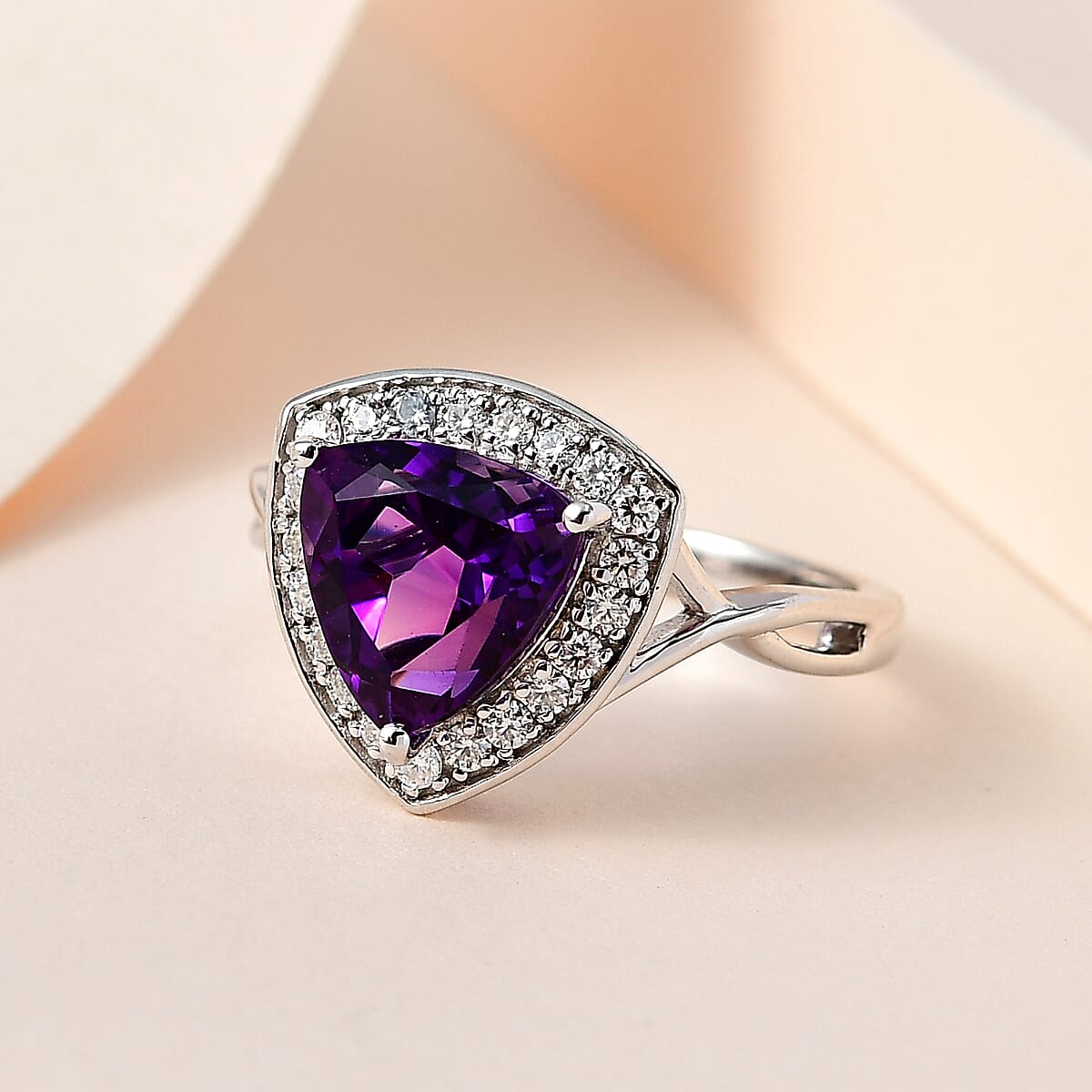 AAA Moroccan Amethyst and Moissanite Halo Ring in Platinum Over Sterling Silver (Size 9.0) 2.75 ctw image number 1