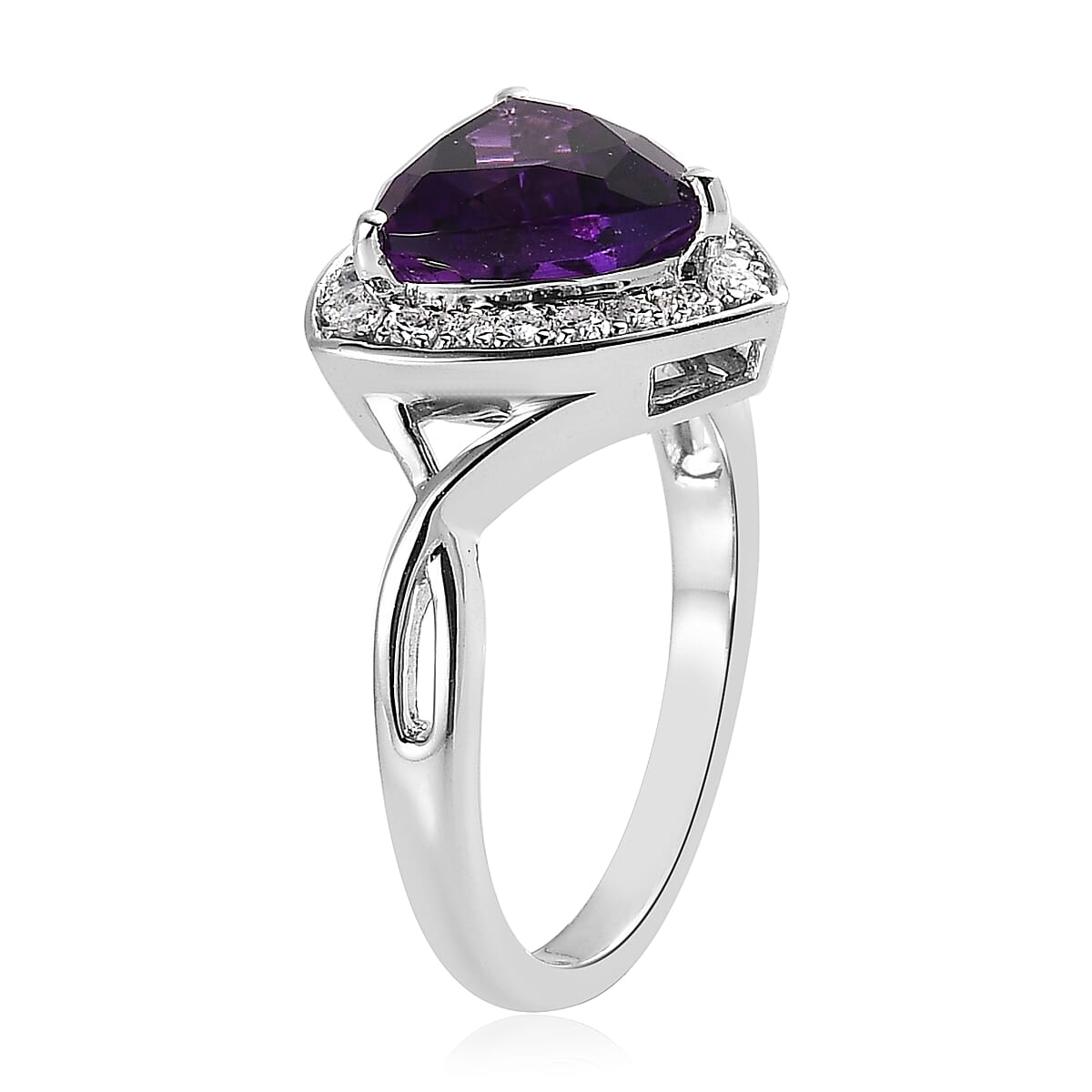 AAA Moroccan Amethyst and Moissanite Halo Ring in Platinum Over Sterling Silver (Size 9.0) 2.75 ctw image number 3
