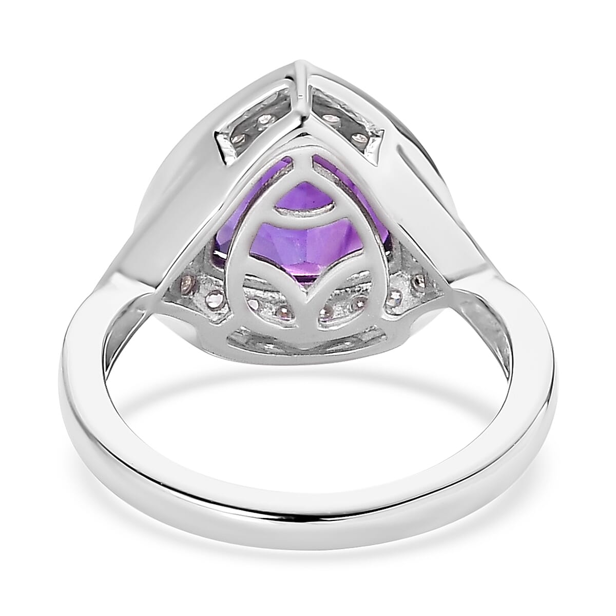 AAA Moroccan Amethyst and Moissanite Halo Ring in Platinum Over Sterling Silver (Size 9.0) 2.75 ctw image number 4