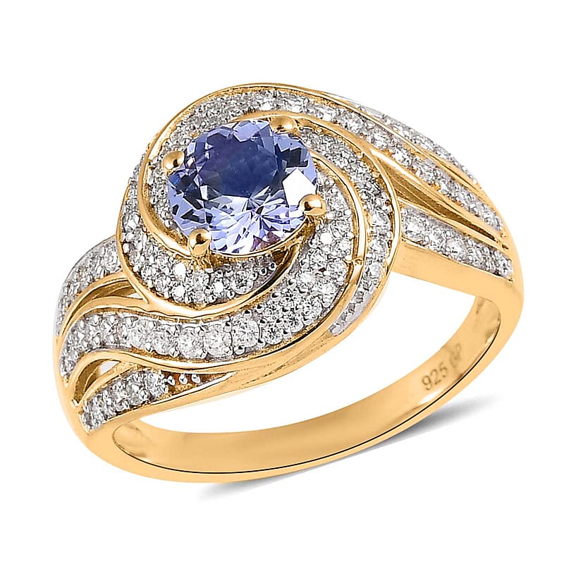 GP Celestial Dream Collection Tanzanite and Moissanite Ring in Vermeil Yellow Gold Over Sterling Silver (Size 10.0) 1.60 ctw