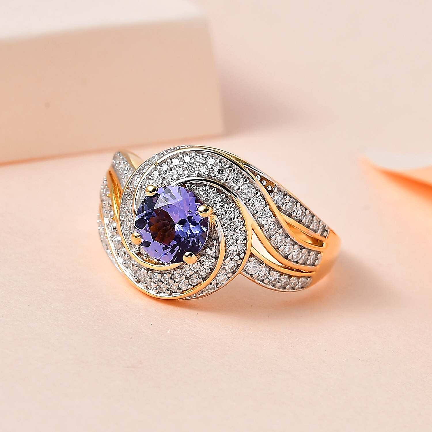 GP Celestial Dream Collection Tanzanite and Moissanite Ring in Vermeil Yellow Gold Over Sterling Silver (Size 10.0) 1.60 ctw