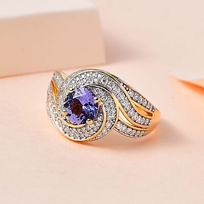 GP Celestial Dream Collection Tanzanite and Moissanite Ring in Vermeil Yellow Gold Over Sterling Silver (Size 10.0) 1.60 ctw