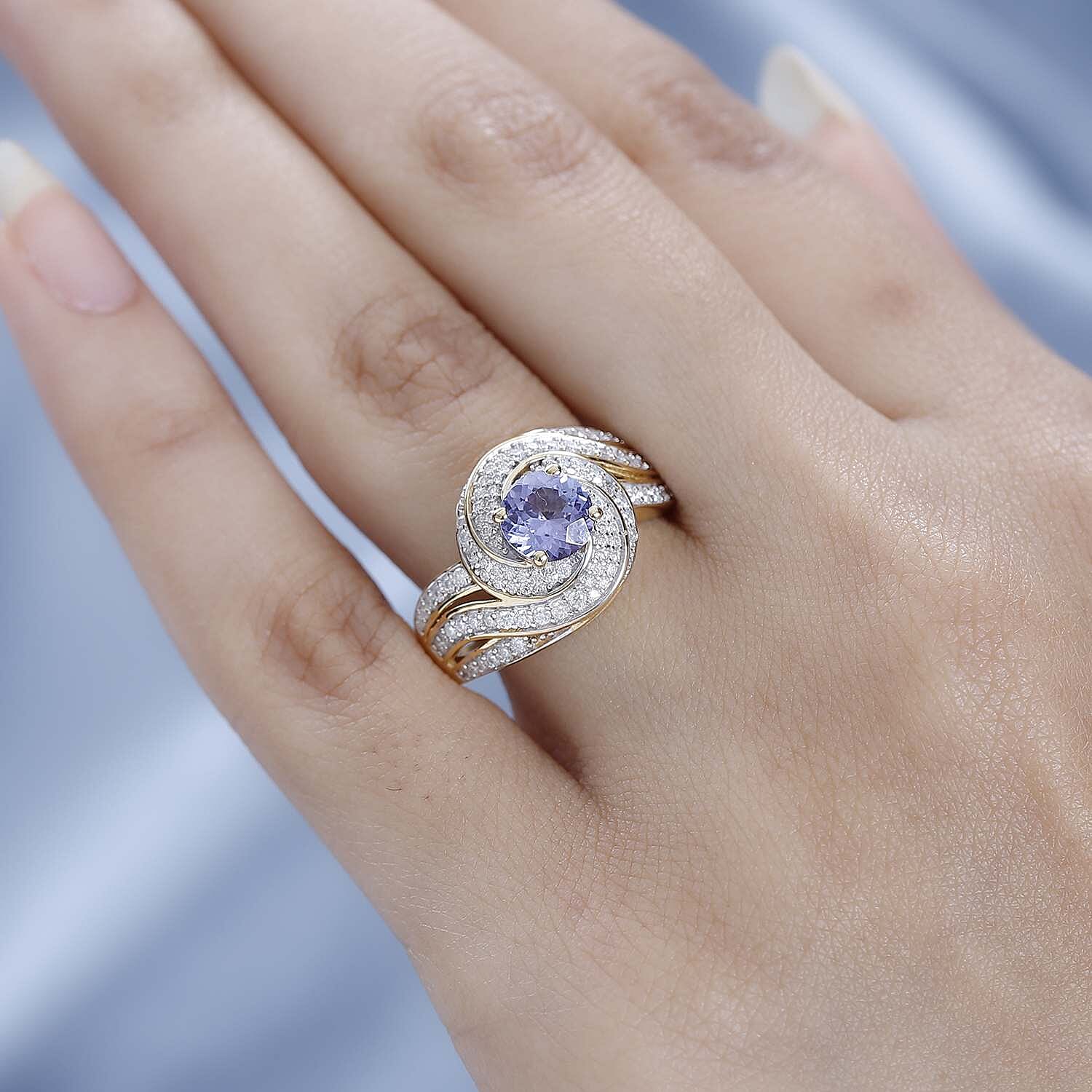 GP Celestial Dream Collection Tanzanite and Moissanite Ring in Vermeil Yellow Gold Over Sterling Silver (Size 10.0) 1.60 ctw