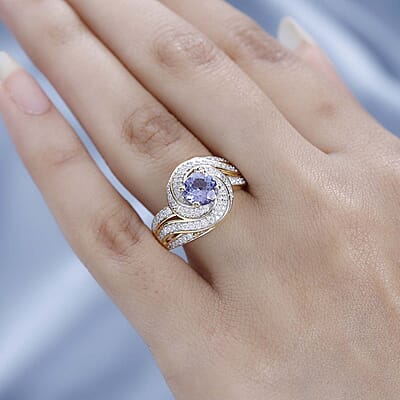 GP Celestial Dream Collection Tanzanite and Moissanite Ring in Vermeil Yellow Gold Over Sterling Silver (Size 10.0) 1.60 ctw