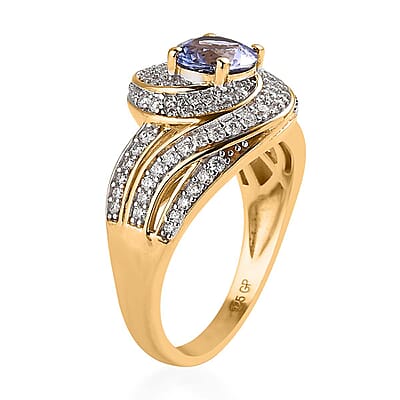 GP Celestial Dream Collection Tanzanite and Moissanite Ring in Vermeil Yellow Gold Over Sterling Silver (Size 10.0) 1.60 ctw