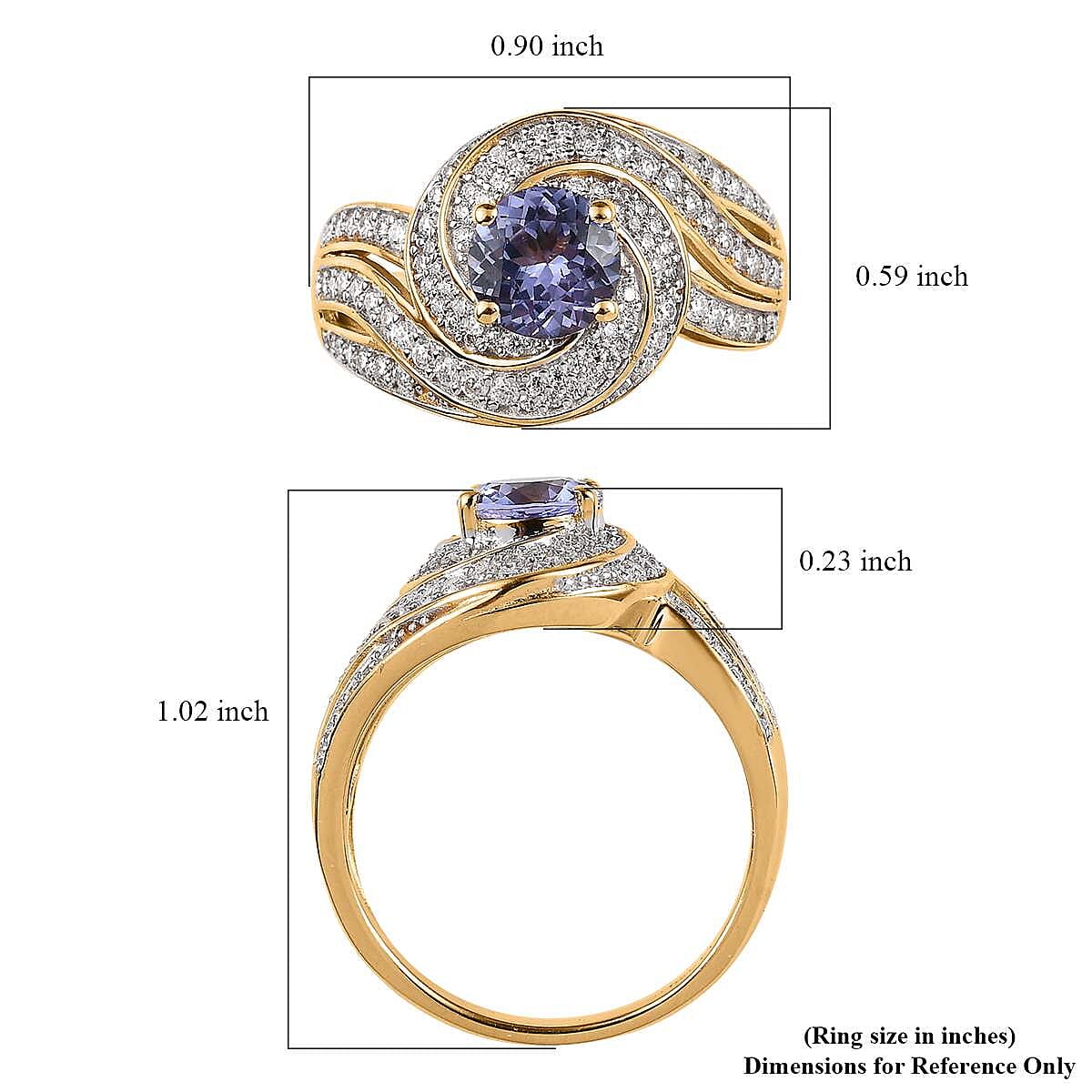 GP Celestial Dream Collection Tanzanite and Moissanite Ring in Vermeil Yellow Gold Over Sterling Silver (Size 10.0) 1.60 ctw