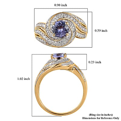 GP Celestial Dream Collection Tanzanite and Moissanite Ring in Vermeil Yellow Gold Over Sterling Silver (Size 10.0) 1.60 ctw