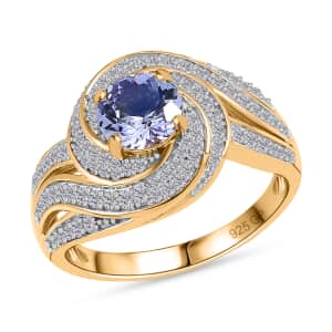 GP Celestial Dream Collection Tanzanite and Moissanite Ring in Vermeil Yellow Gold Over Sterling Silver (Size 7.0) 1.60 ctw