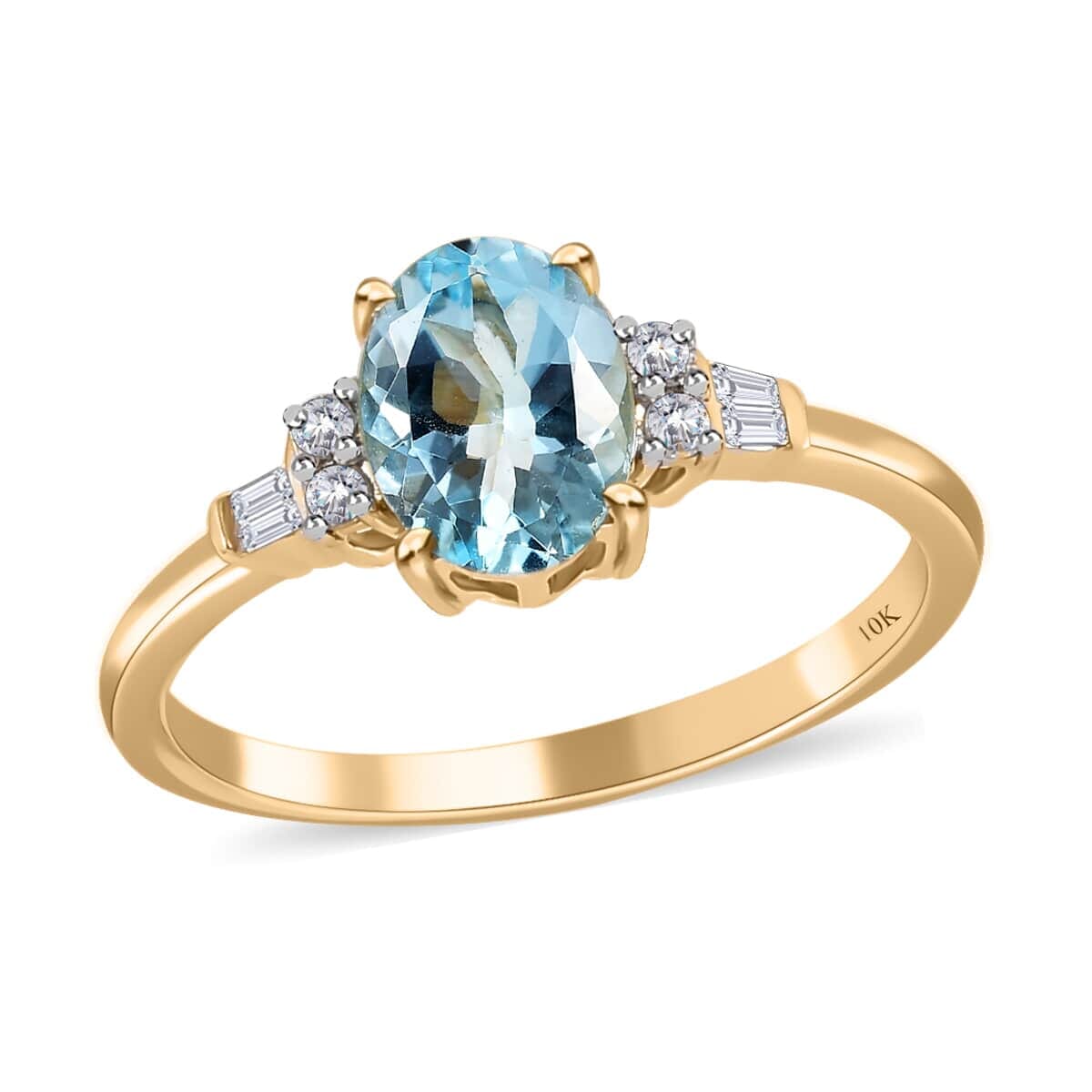 Luxoro 10K Yellow Gold Premium Santa Maria Aquamarine and Diamond Ring (Size 7.0) 1.25 ctw image number 0