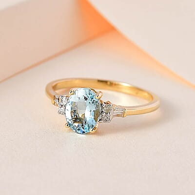 Luxoro 10K Yellow Gold Premium Santa Maria Aquamarine and Diamond Ring (Size 10.0) 1.25 ctw