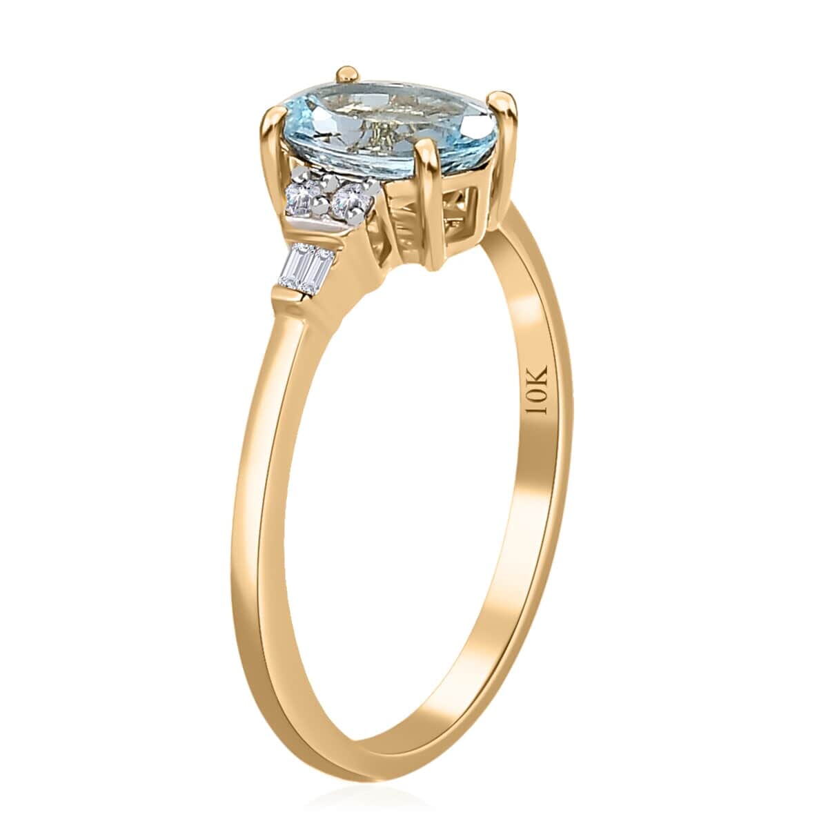Luxoro 10K Yellow Gold Premium Santa Maria Aquamarine and Diamond Ring (Size 7.0) 1.25 ctw image number 3