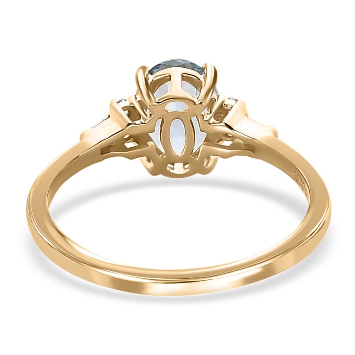 Luxoro 10K Yellow Gold Premium Santa Maria Aquamarine and Diamond Ring (Size 7.0) 1.25 ctw image number 4