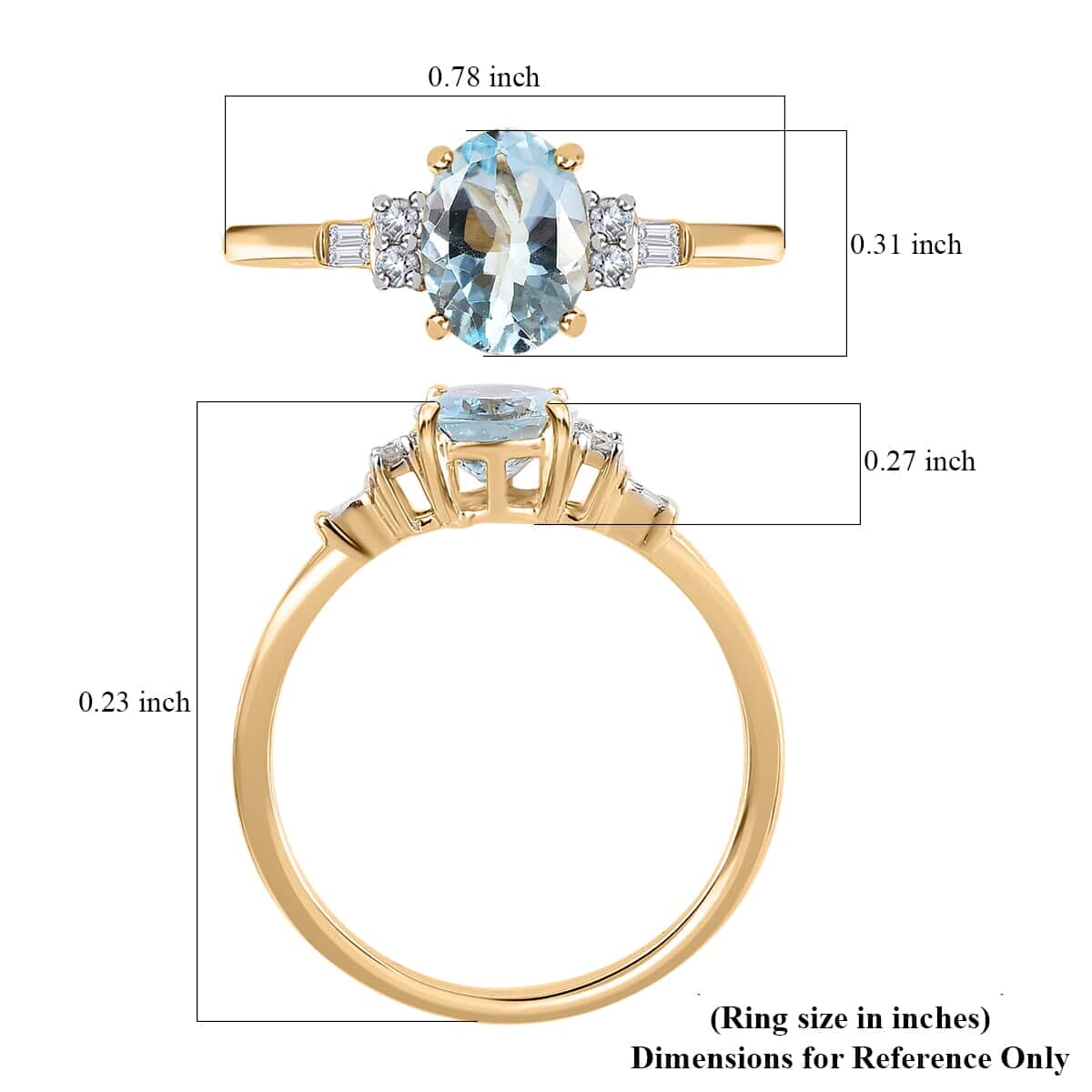 Luxoro 10K Yellow Gold Premium Santa Maria Aquamarine and Diamond Ring (Size 7.0) 1.25 ctw image number 5