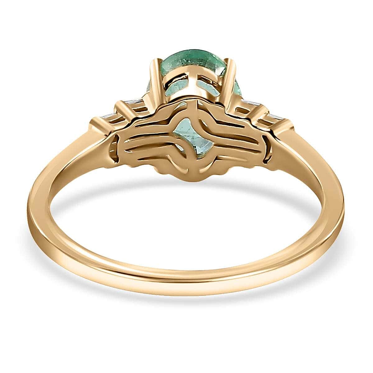 Luxoro 10K Yellow Gold Premium Boyaca Colombian Emerald and G-H I2 Diamond Ring (Size 7.0) 1.30 ctw image number 4