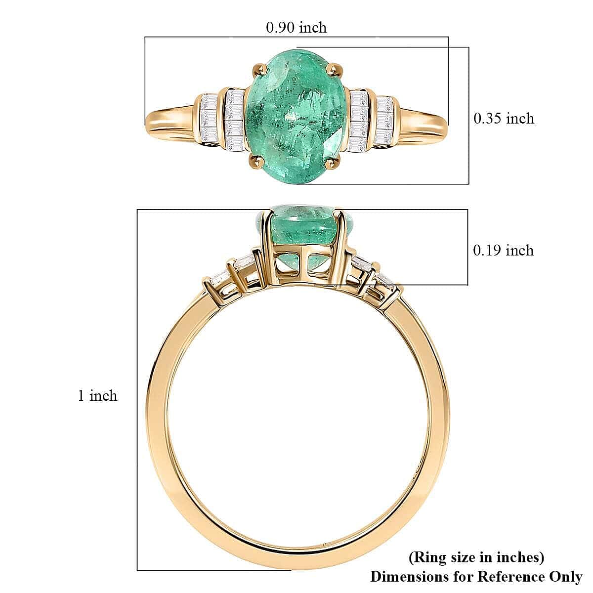 Luxoro 10K Yellow Gold Premium Boyaca Colombian Emerald and G-H I2 Diamond Ring (Size 7.0) 1.30 ctw image number 5