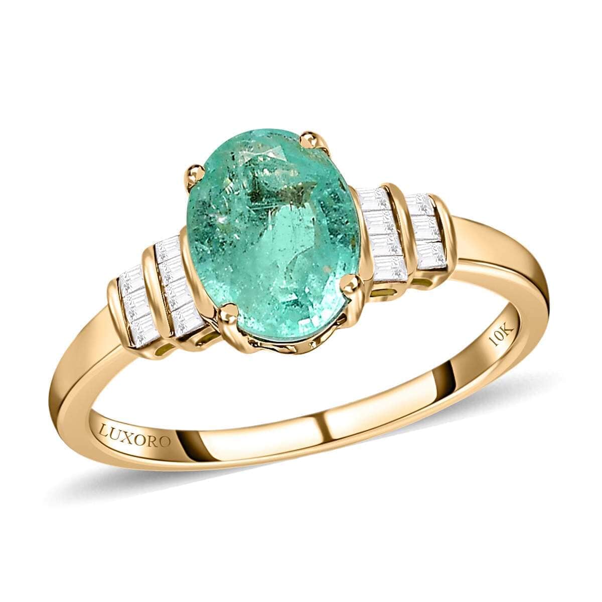 Luxoro 10K Yellow Gold Premium Boyaca Colombian Emerald and G-H I2 Diamond Ring (Size 8.0) 1.30 ctw image number 0