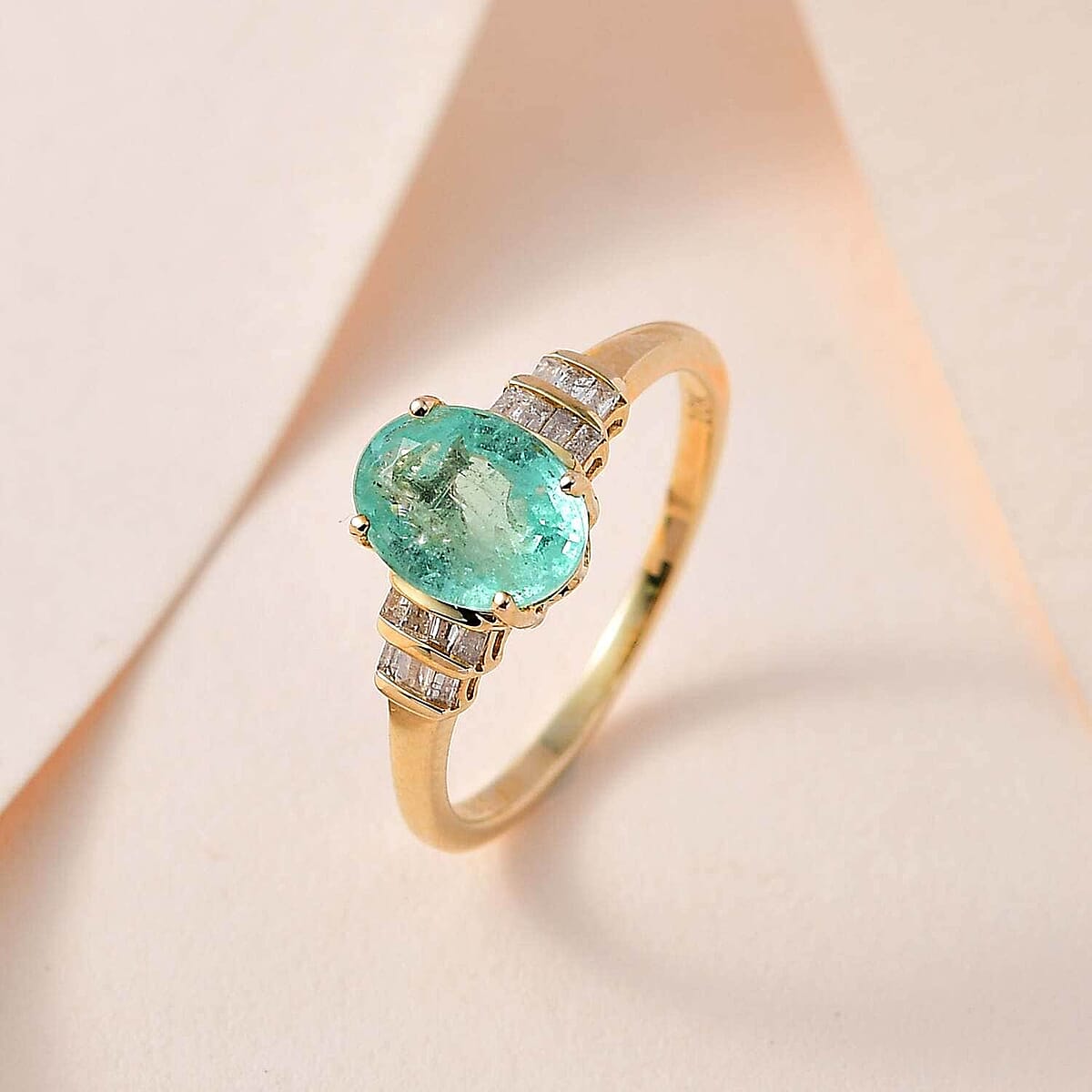 Luxoro 10K Yellow Gold Premium Boyaca Colombian Emerald and G-H I2 Diamond Ring (Size 9.0) 1.30 ctw image number 1