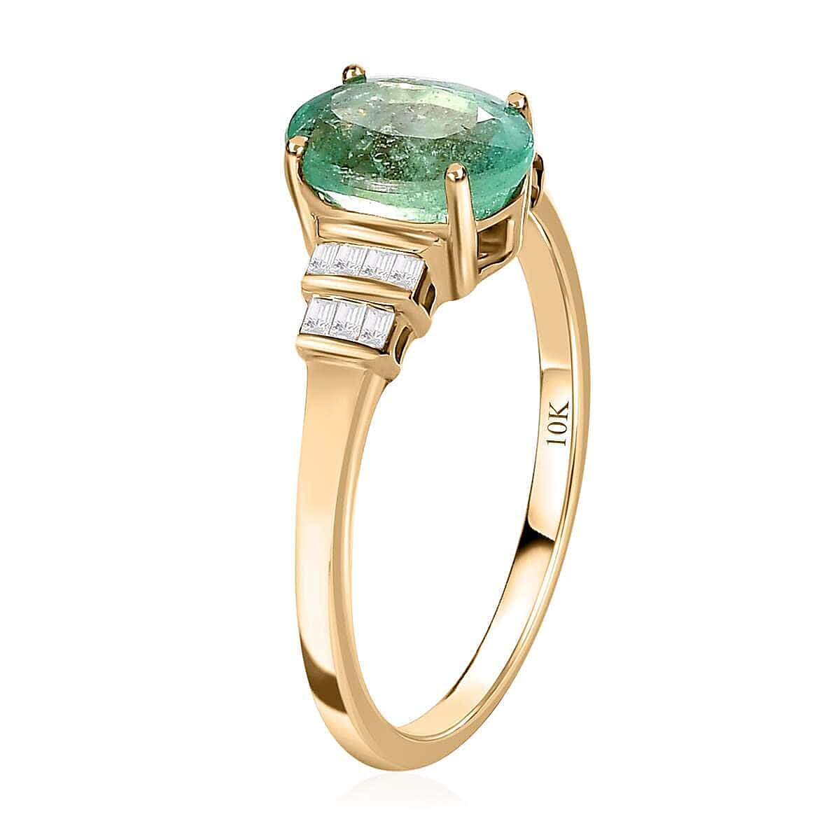 Luxoro 10K Yellow Gold Premium Boyaca Colombian Emerald and G-H I2 Diamond Ring (Size 9.0) 1.30 ctw image number 3