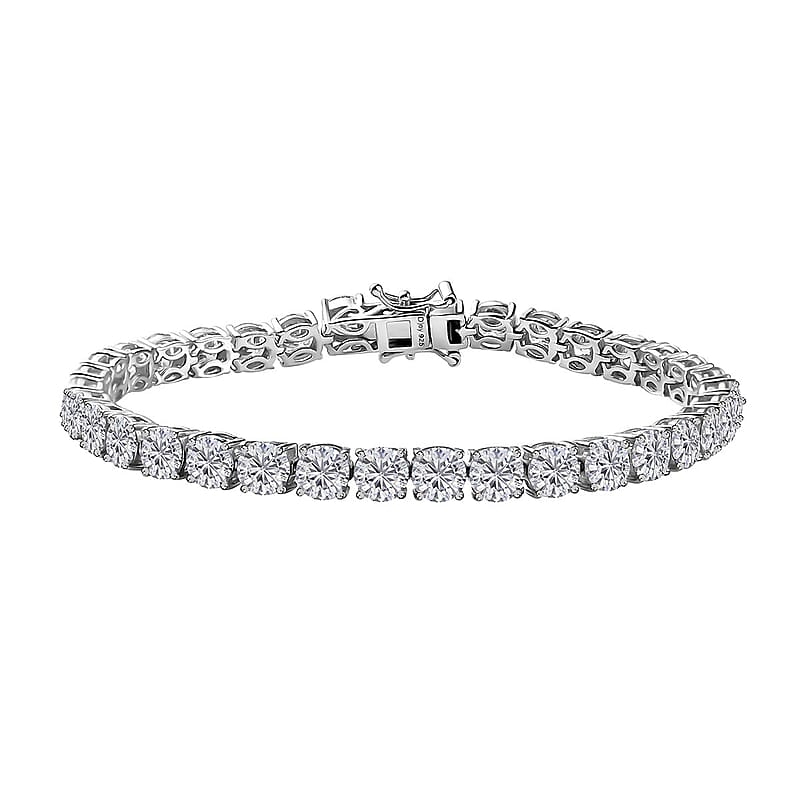 D'Joy Moissanite 14.60 ctw Classic Tennis Bracelet in Rhodium Over Sterling Silver (7.25 In)
