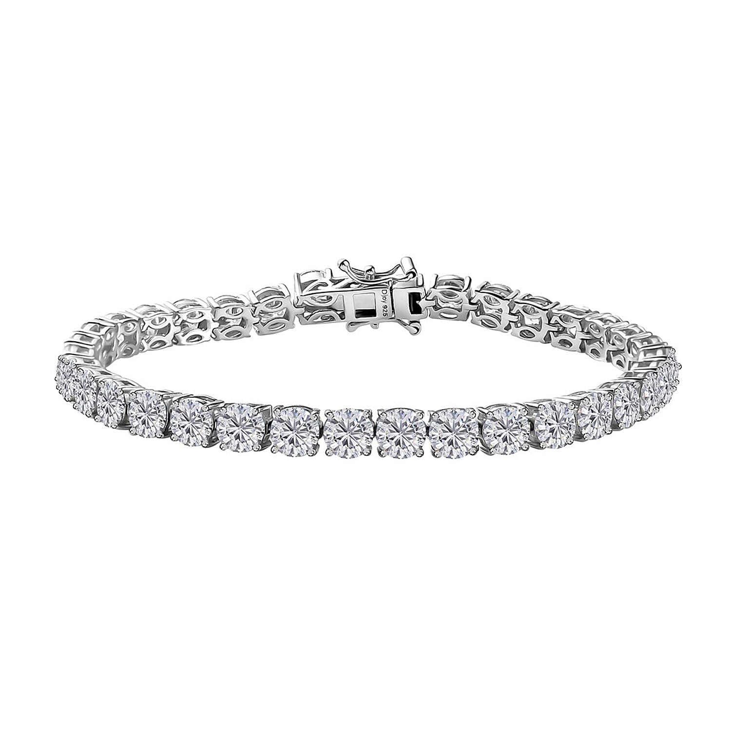 D'Joy Moissanite 14.60 ctw Classic Tennis Bracelet in Rhodium Over Sterling Silver (7.25 In)