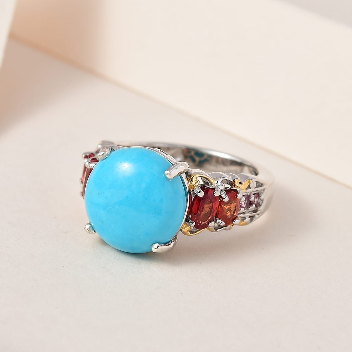 Premium Sleeping Beauty Turquoise and Multi Gemstone Ring in Vermeil YG and Platinum Over Sterling Silver 6.50 ctw image number 1