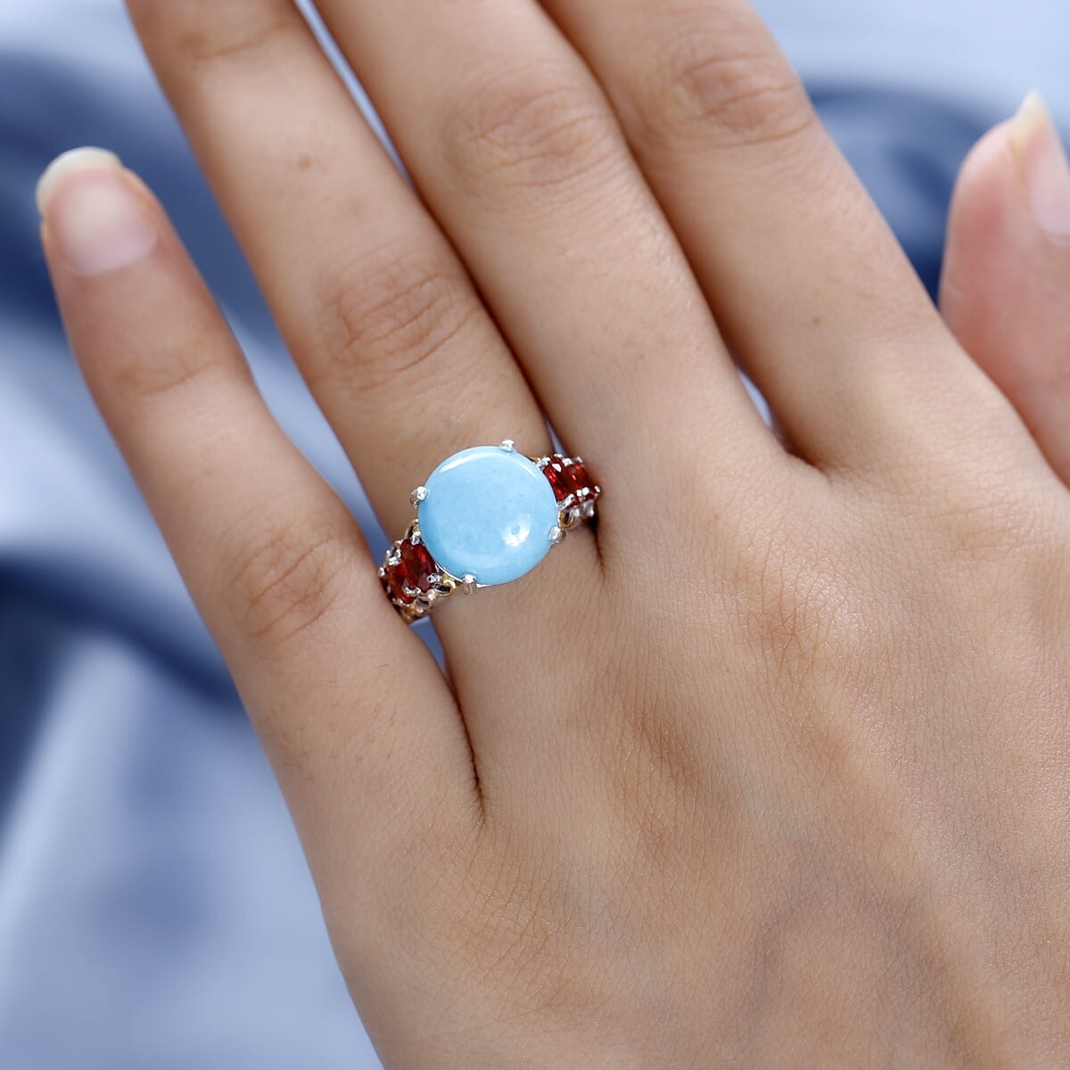 Premium Sleeping Beauty Turquoise and Multi Gemstone Ring in Vermeil YG and Platinum Over Sterling Silver 6.50 ctw image number 2